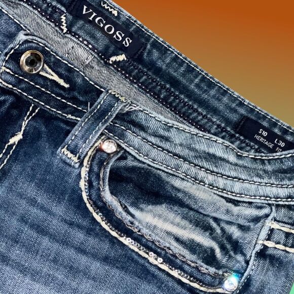 Vigoss Bedazzled Heritage Fit Bootcut Distressed Jeans Size 10 30x29 #61 - Picture 4 of 6